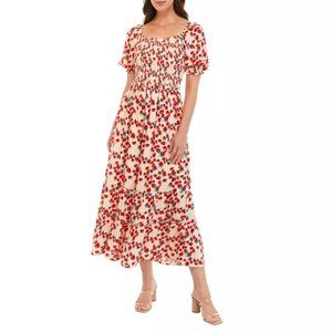Betsey Johnson Short Sleeve Strawberry Print Maxi Dress